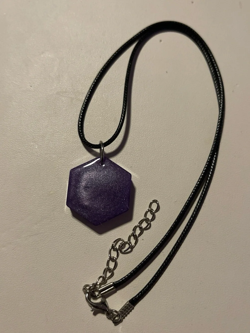 Purple Hexagon Pendant Necklace - Glitter Resin